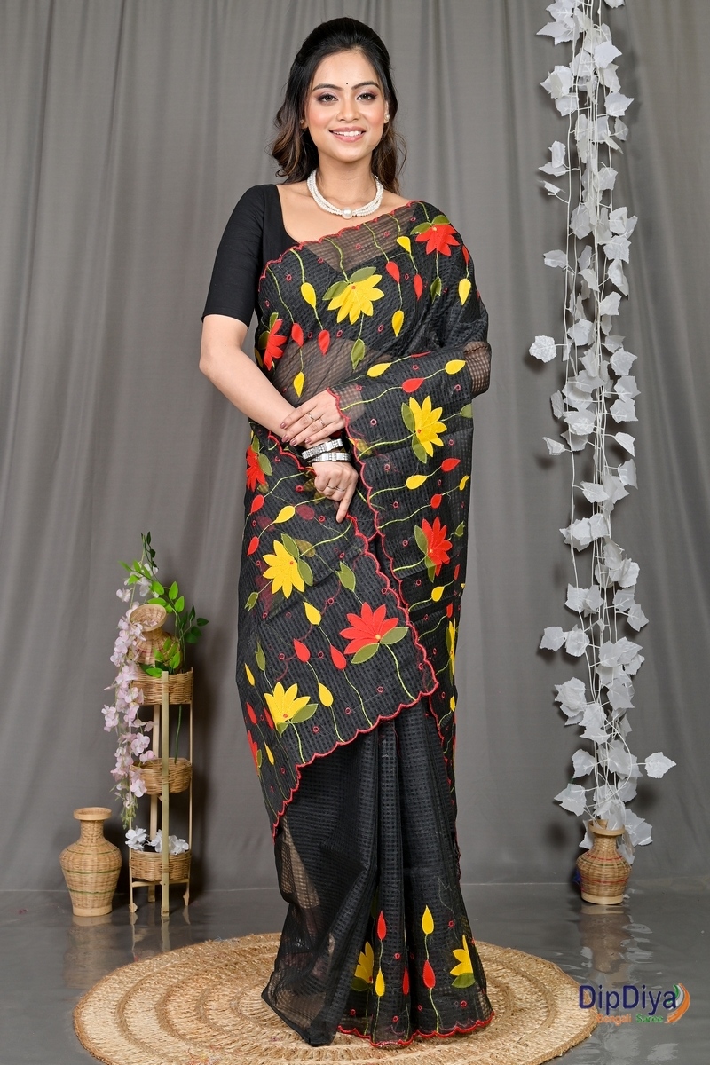 Black Kota Cotton Parva Applique Saree (567)