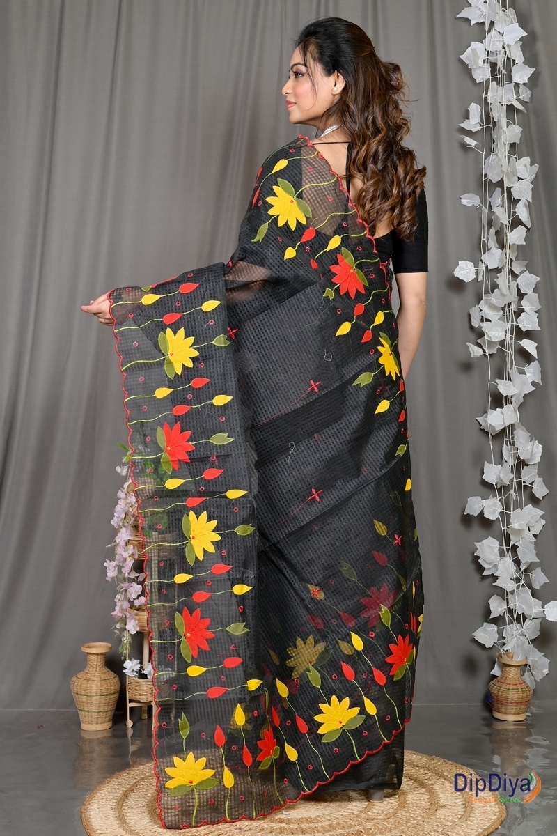 Black Kota Cotton Parva Applique Saree (567)