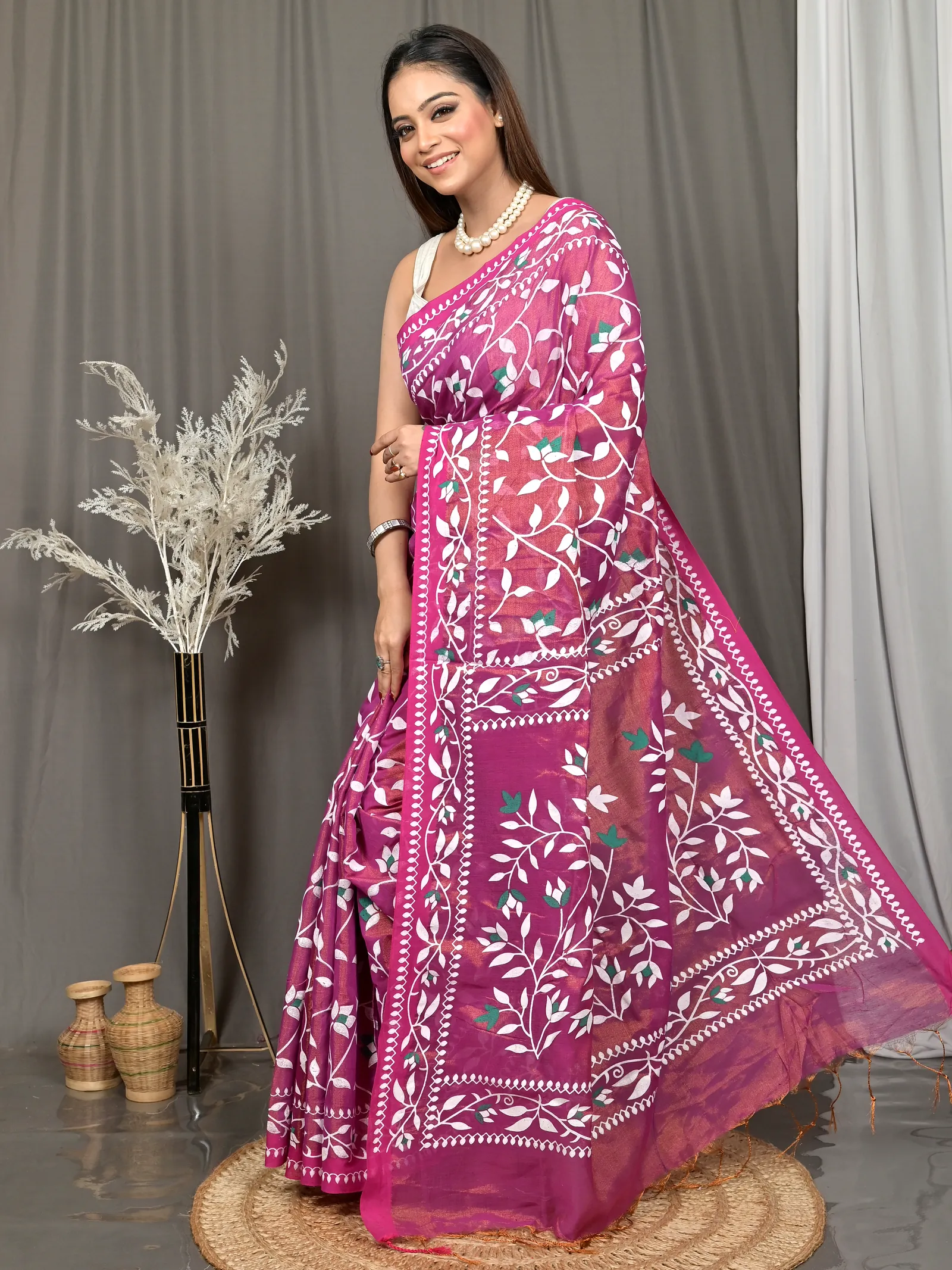 Purpel Cotton Parbun Handloom Saree  (57)