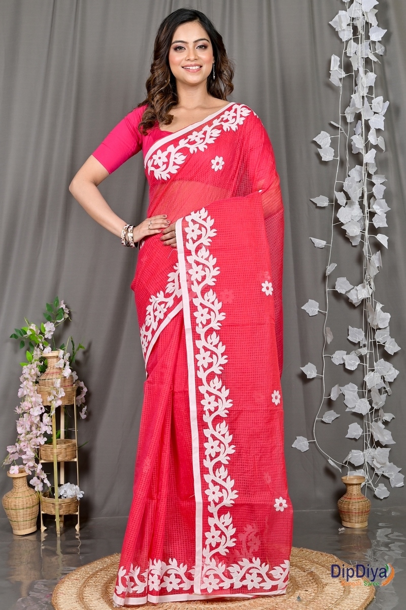 Red Kota Cotton Parvani Applique Saree (571)