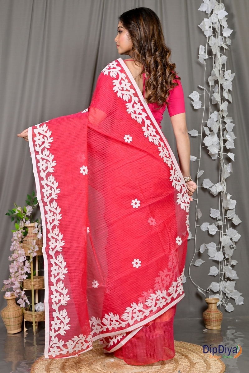 Red Kota Cotton Parvani Applique Saree (571)