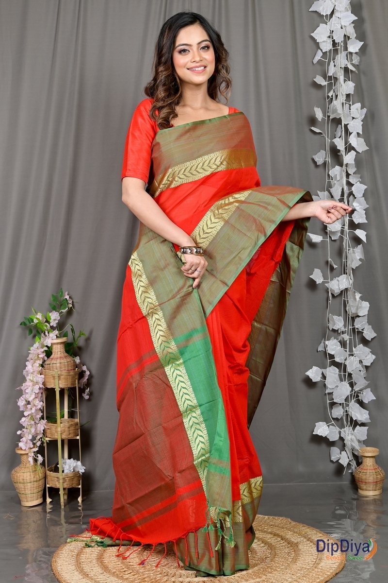 Red Pure Cotton Parvin Tant Saree (575)