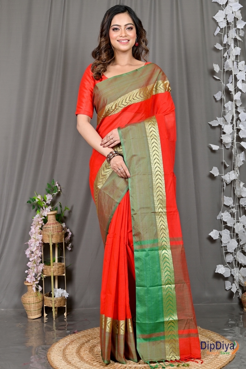 Red Pure Cotton Parvin Tant Saree (575)