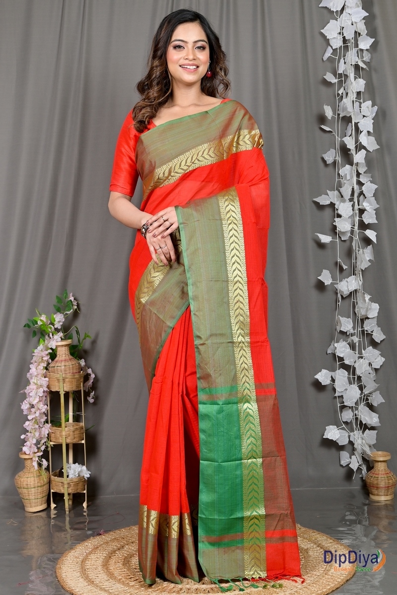 Red Pure Cotton Parvin Tant Saree (575)