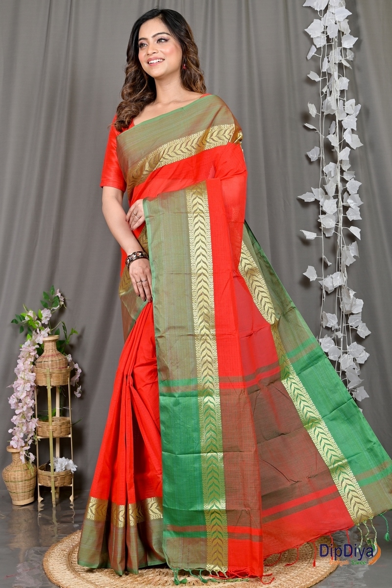 Red Pure Cotton Parvin Tant Saree (575)