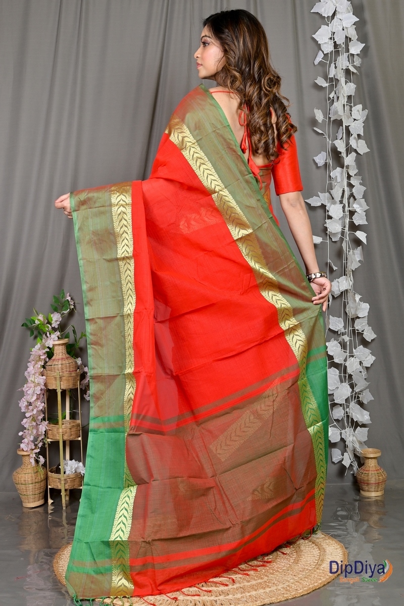Red Pure Cotton Parvin Tant Saree (575)
