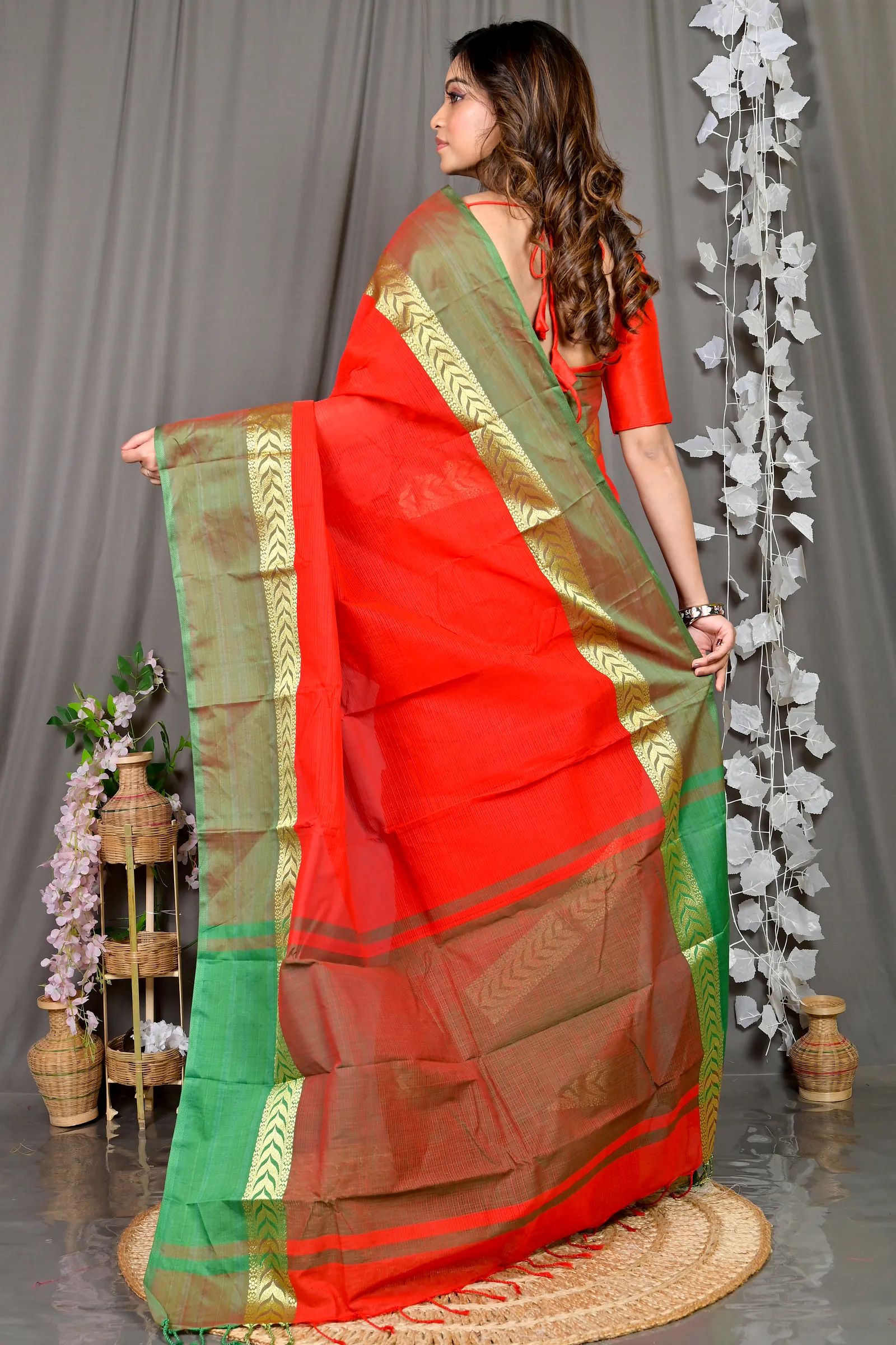 Red Pure Cotton Parvin Tant Saree (575)