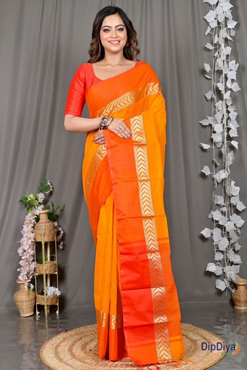 Orange Red Pure Cotton Parvin Tant Saree (576)