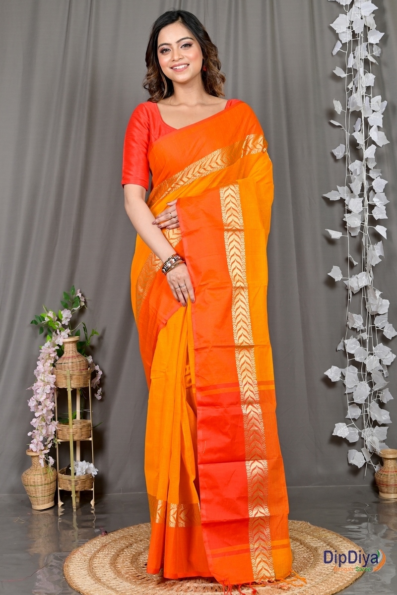 Orange Red Pure Cotton Parvin Tant Saree (576)