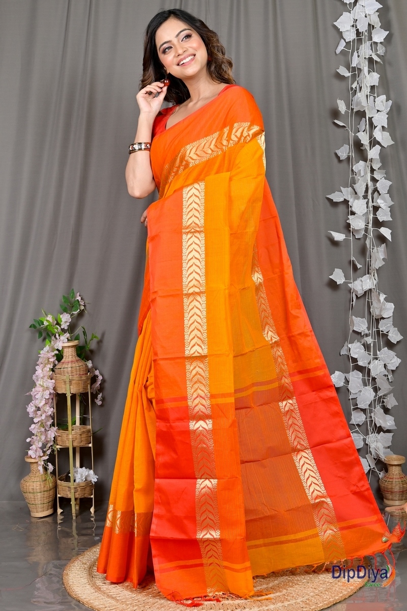 Orange Red Pure Cotton Parvin Tant Saree (576)