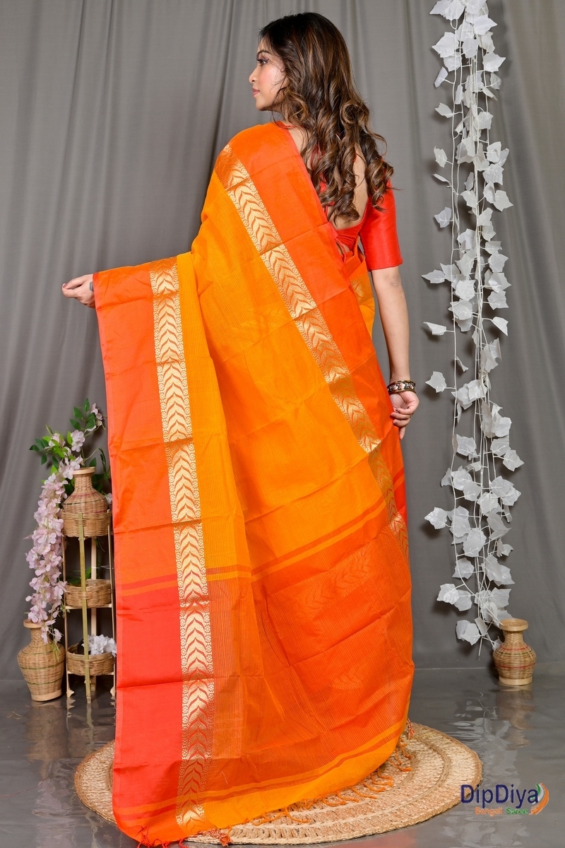 Orange Red Pure Cotton Parvin Tant Saree (576)