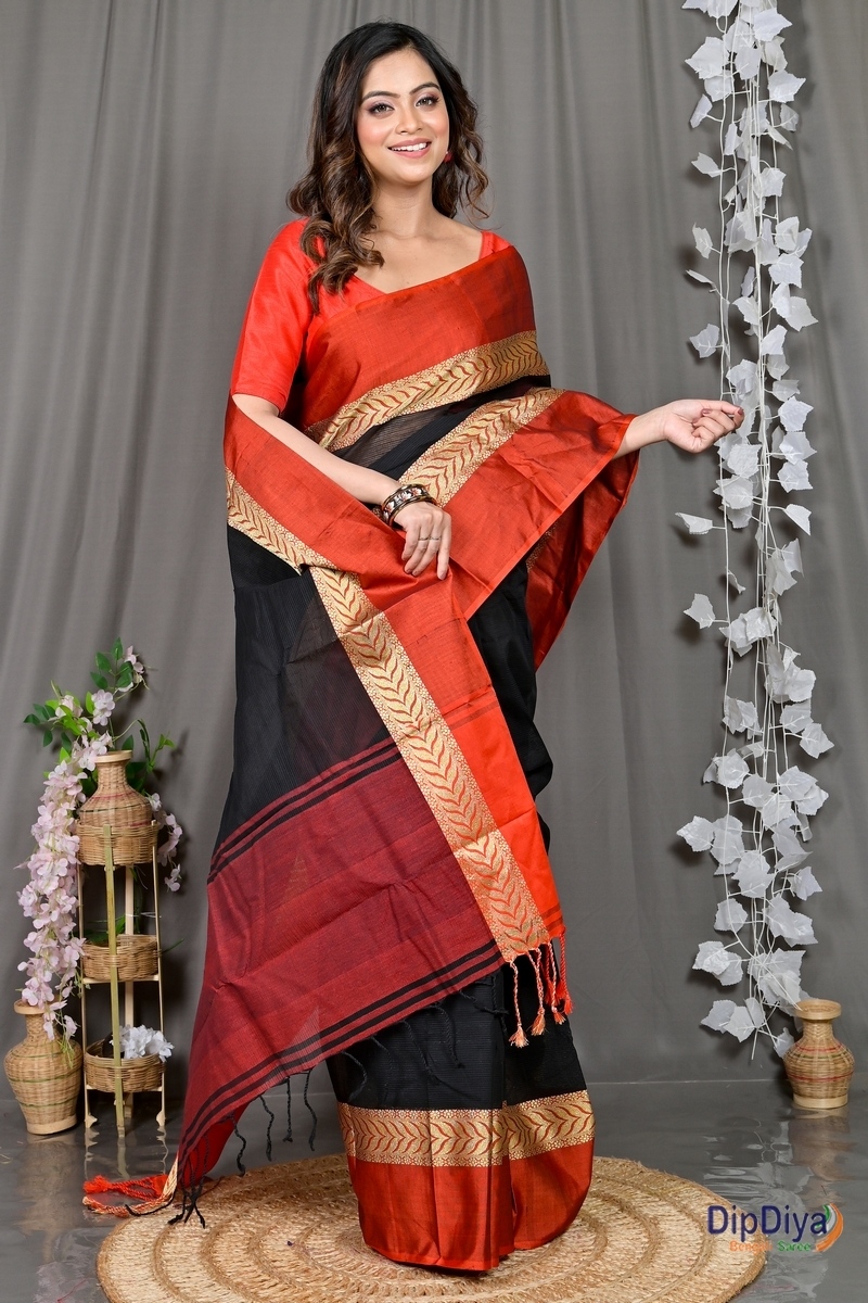 Black Pure Cotton Parvin Tant Saree (577)