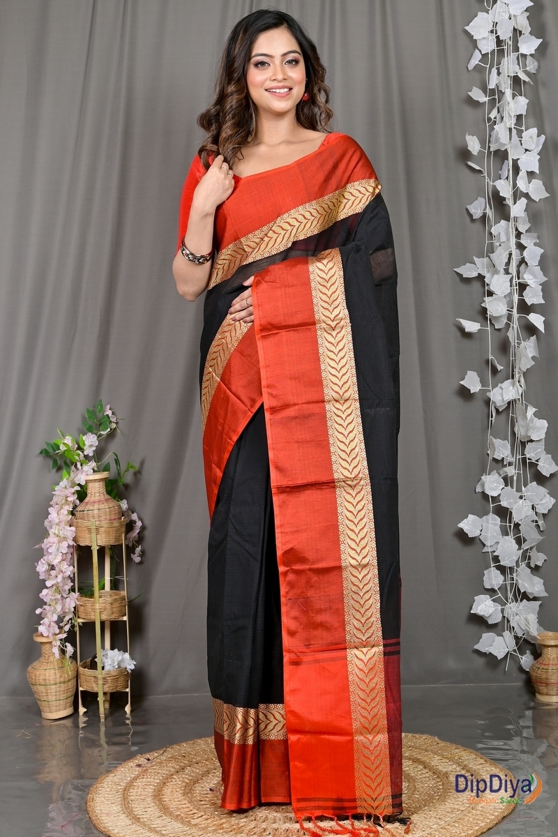 Black Pure Cotton Parvin Tant Saree (577)