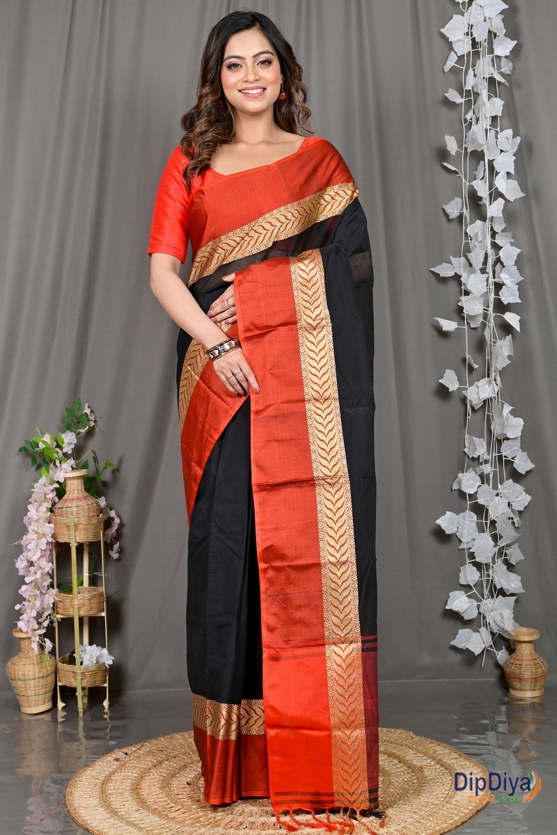 Black Pure Cotton Parvin Tant Saree (577)