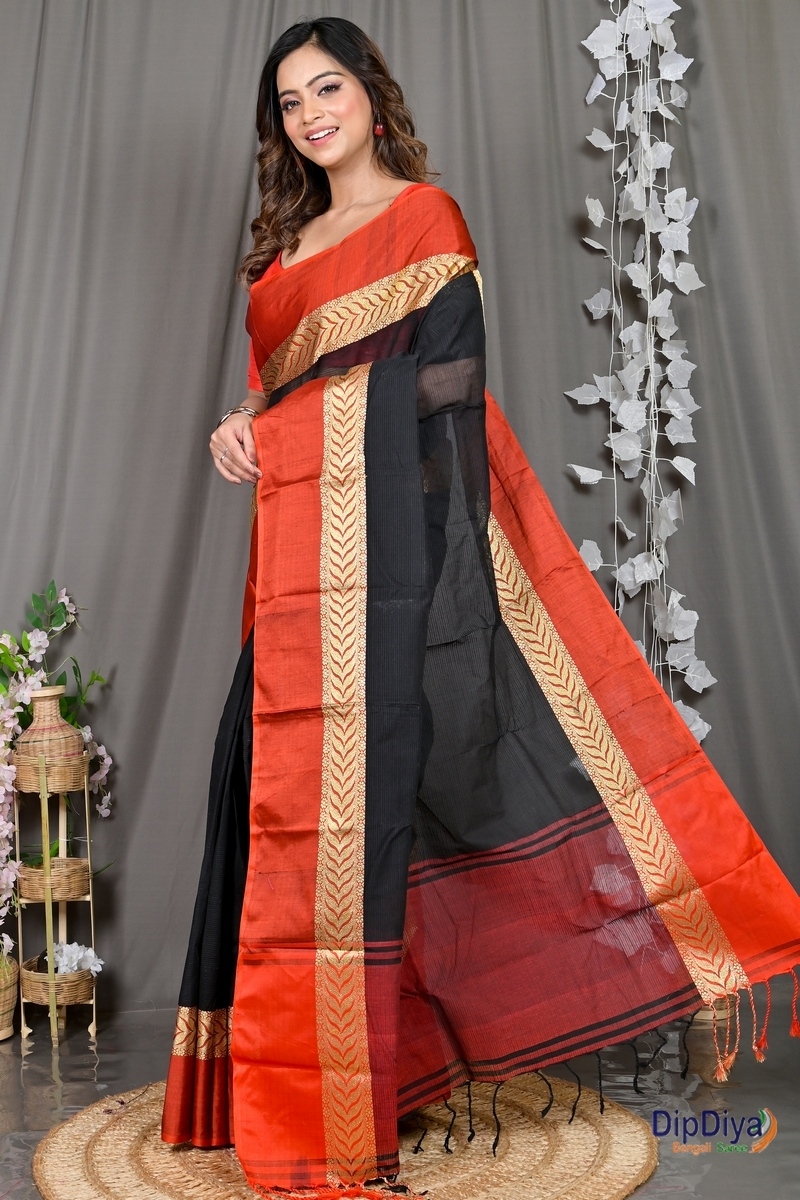 Black Pure Cotton Parvin Tant Saree (577)
