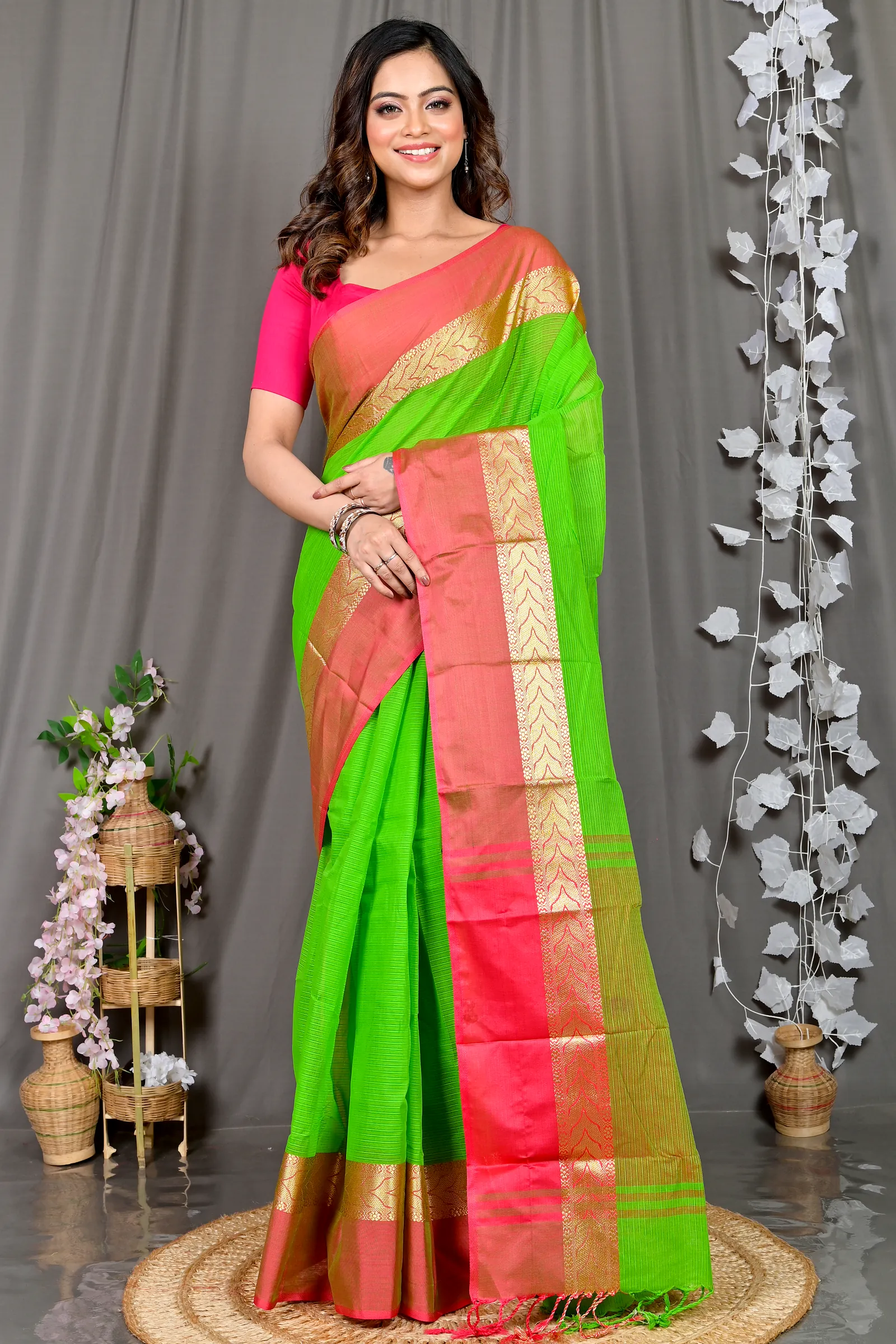 Green Pure Cotton Parvin Tant Saree (578)