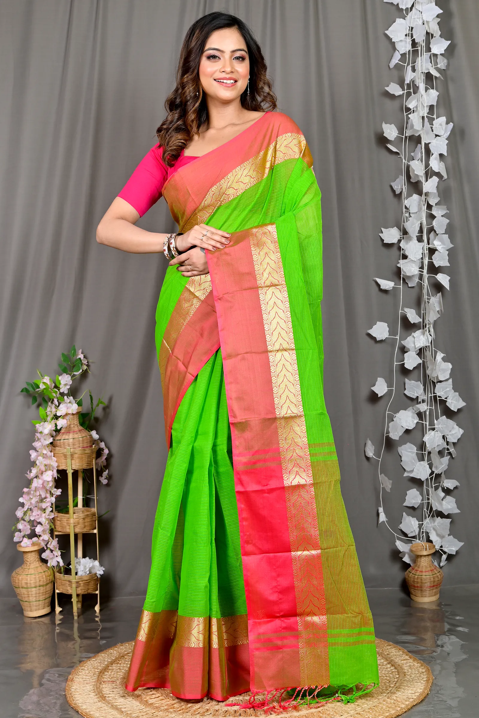 Green Pure Cotton Parvin Tant Saree (578)