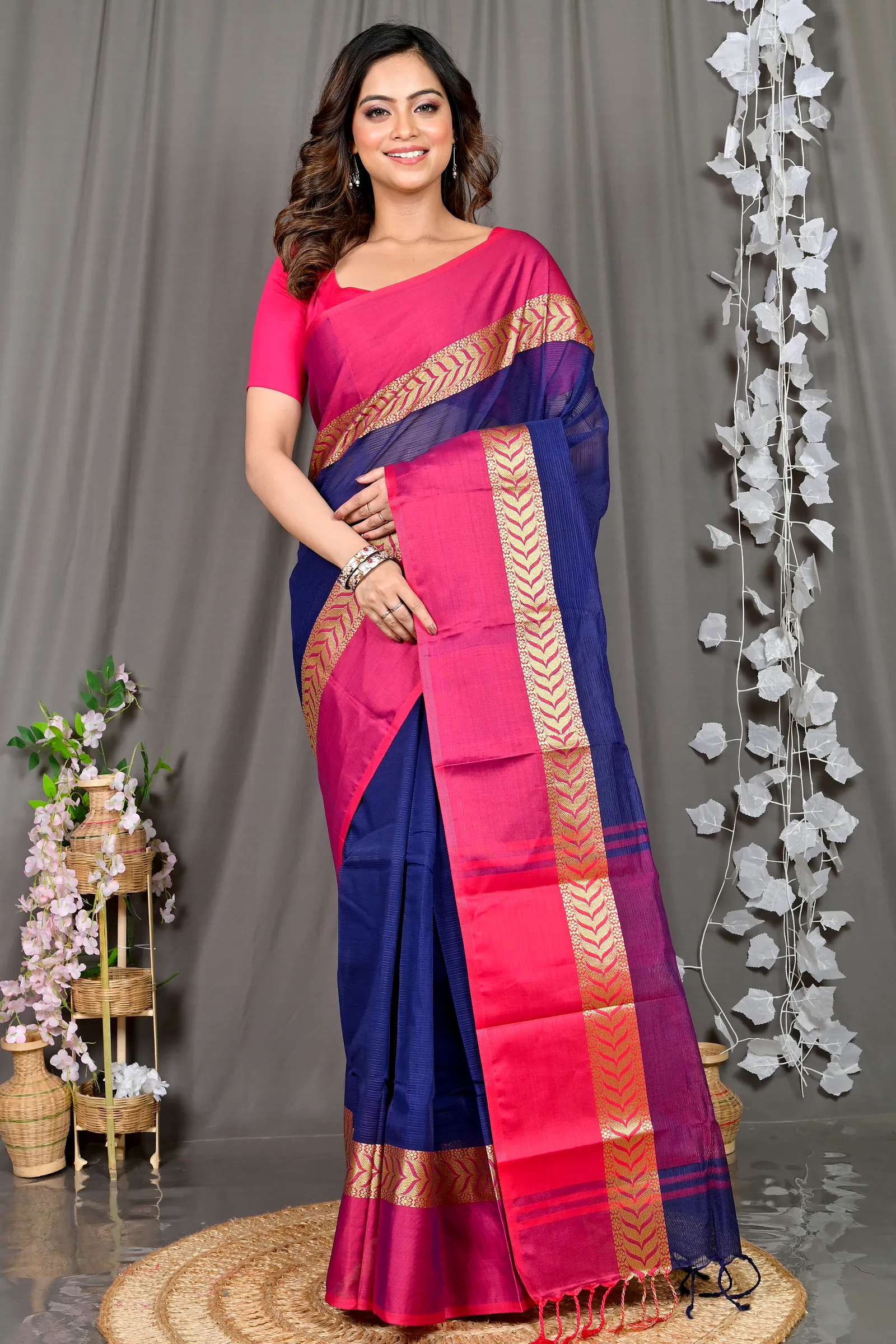Naby Blue Pure Cotton Parvin Tant Saree (579)