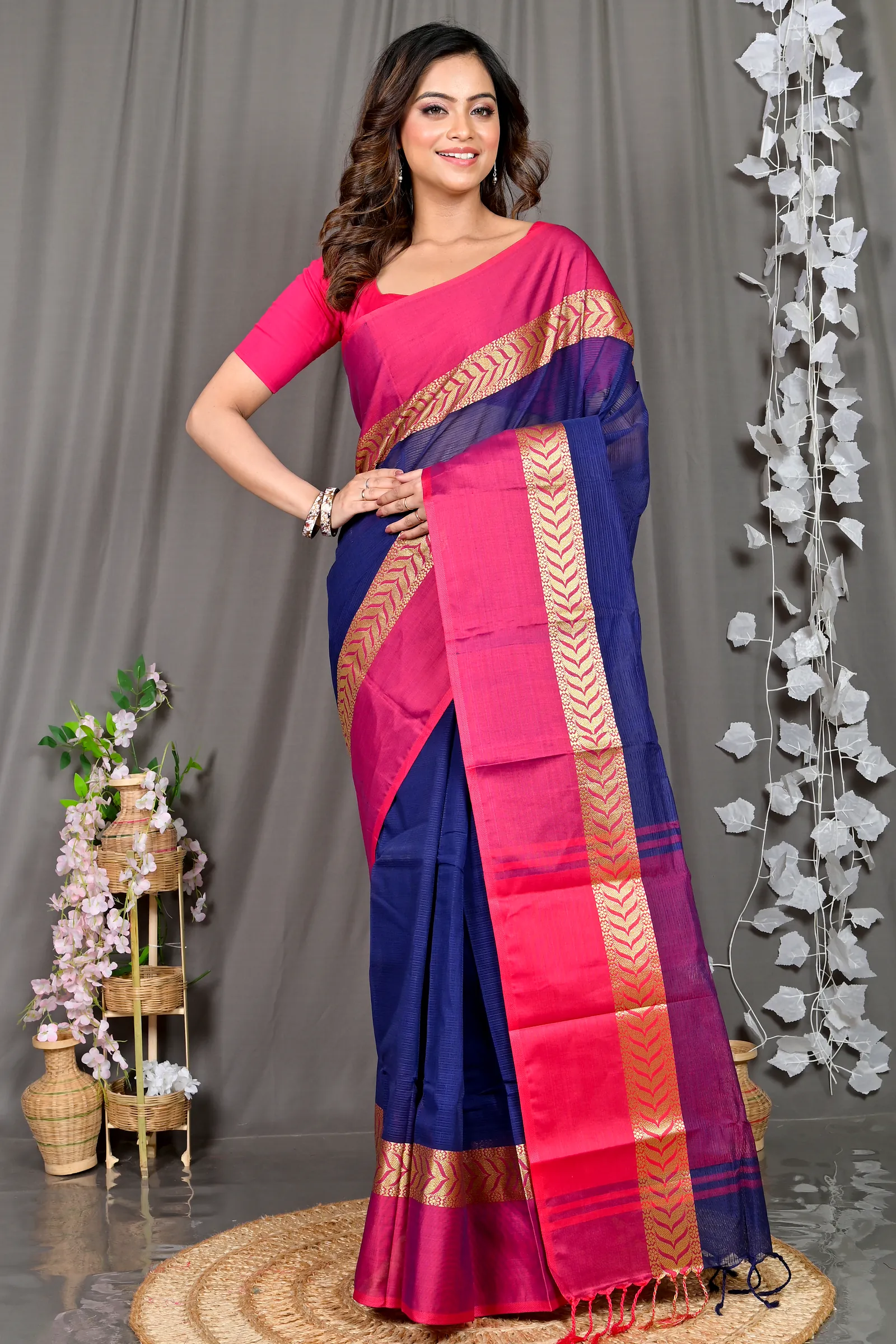 Naby Blue Pure Cotton Parvin Tant Saree (579)
