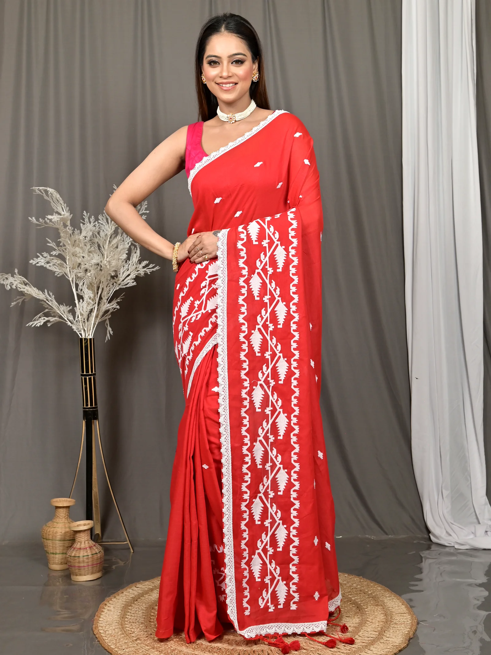 Red Cotton Parepu Handloom Saree  (58)