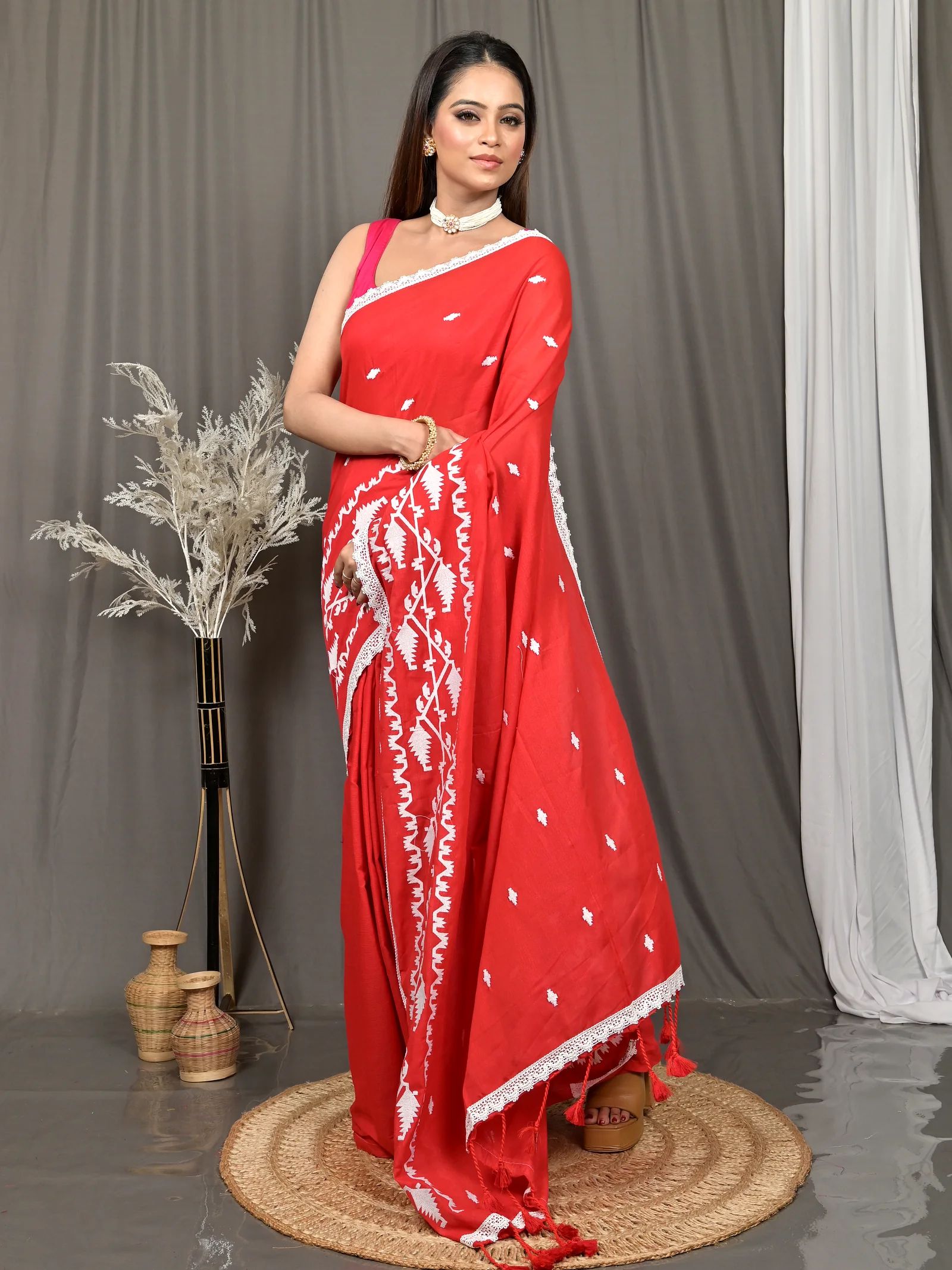 Red Cotton Parepu Handloom Saree  (58)