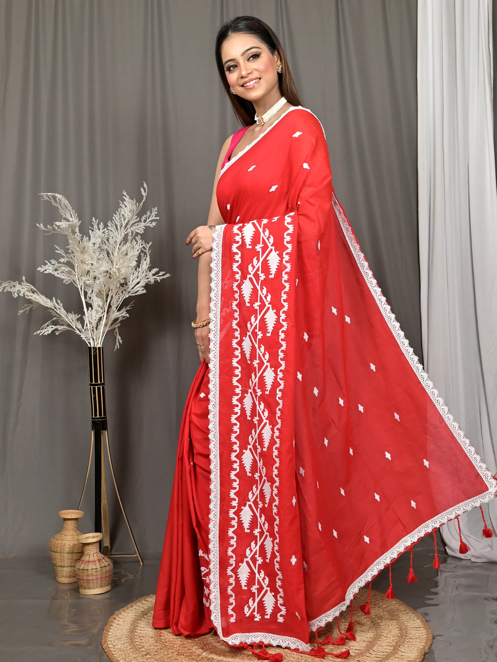 Red Cotton Parepu Handloom Saree  (58)