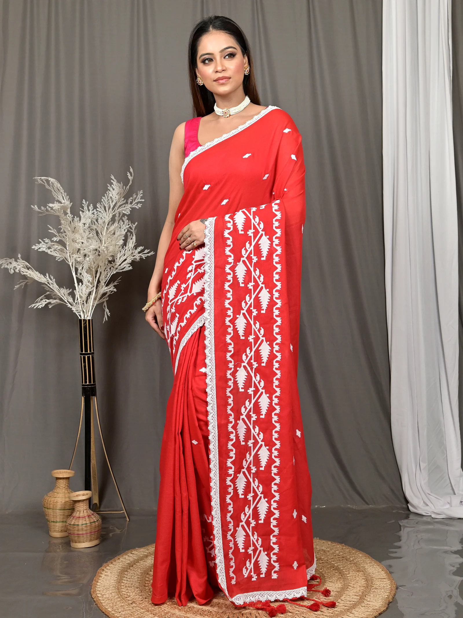 Red Cotton Parepu Handloom Saree  (58)