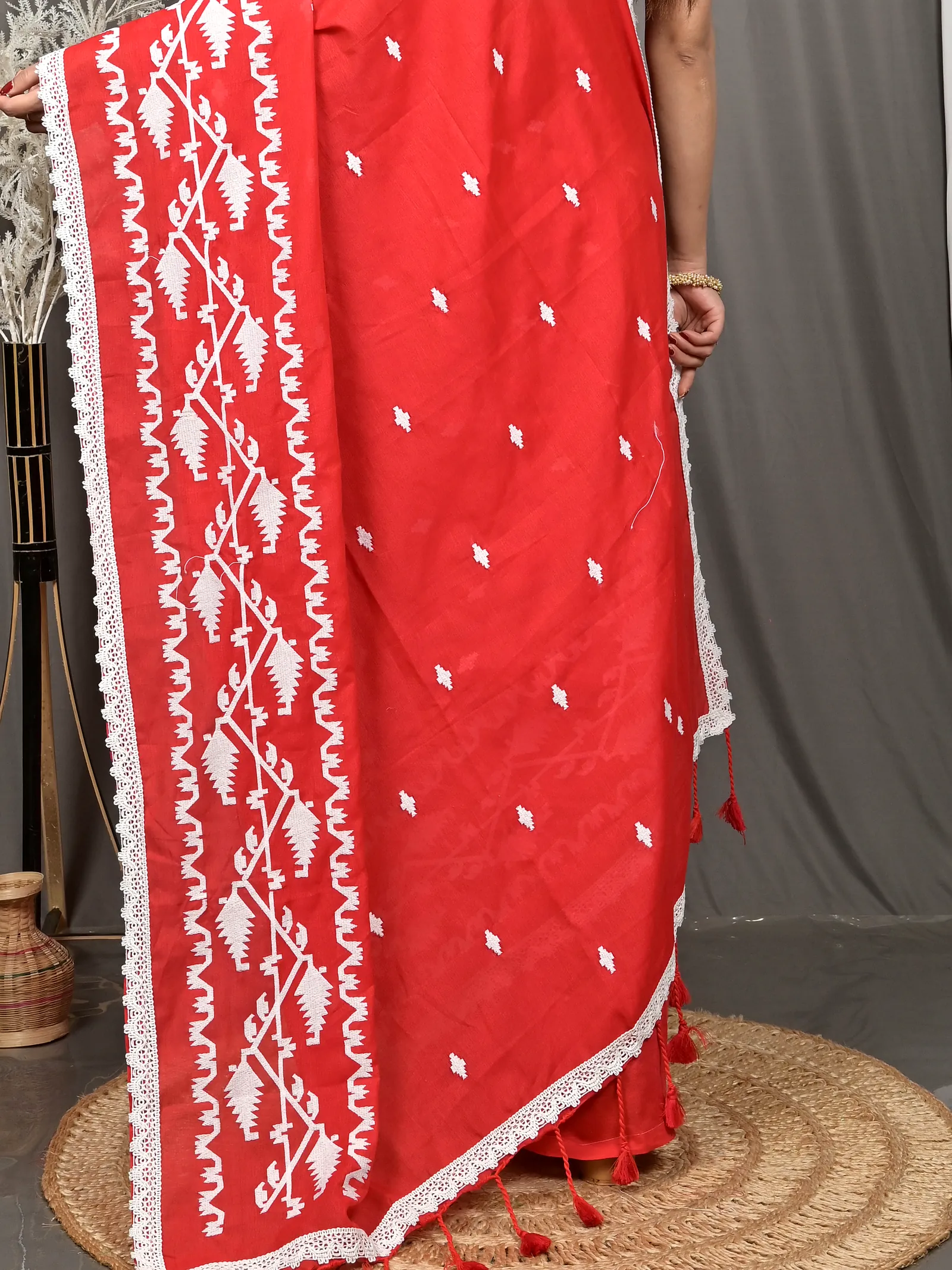 Red Cotton Parepu Handloom Saree  (58)