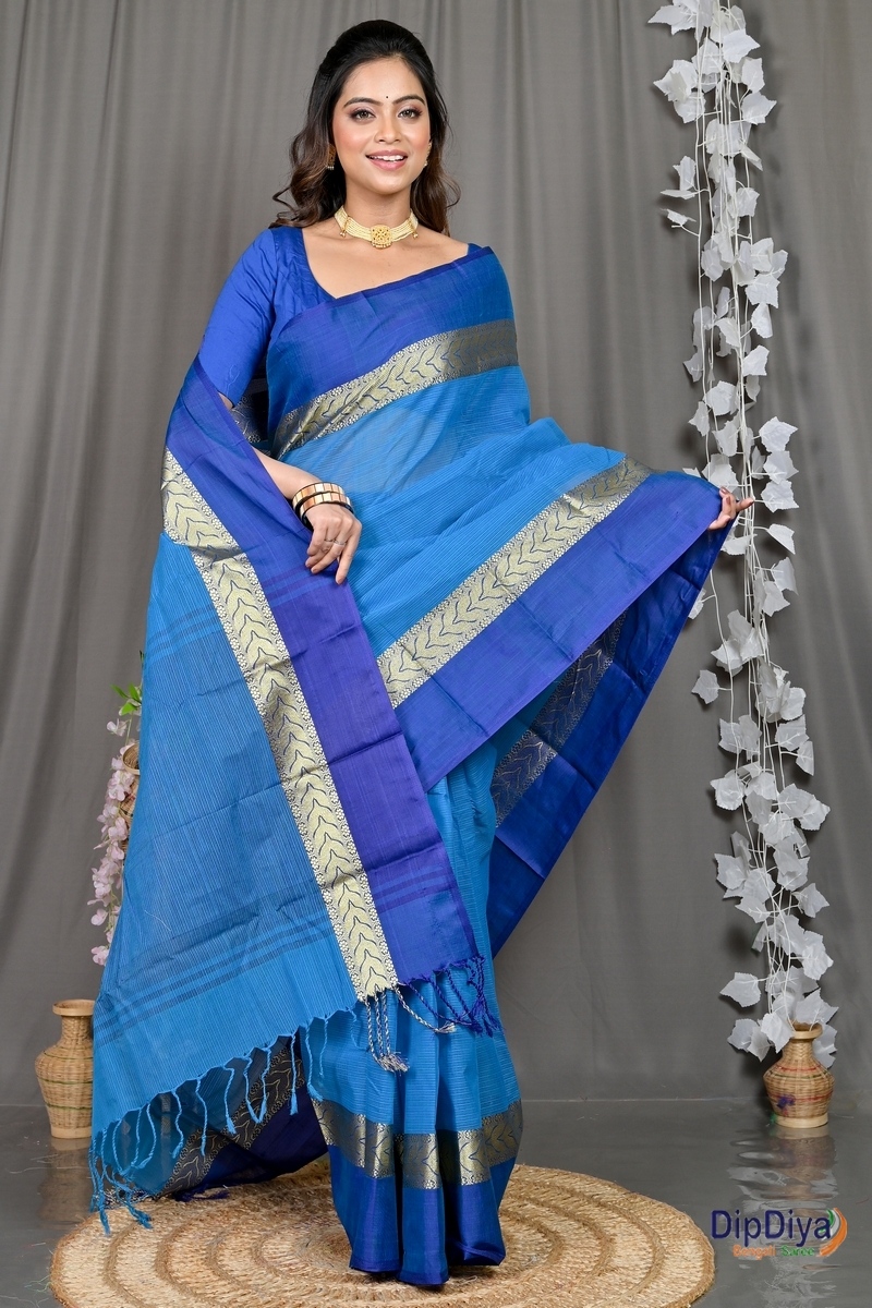 Sky Blue Pure Cotton Parvin Tant Saree (580)