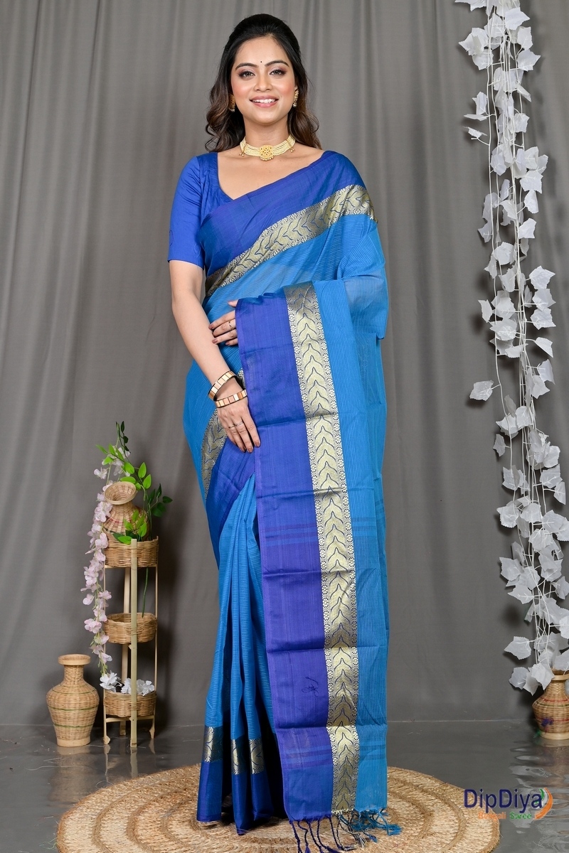 Sky Blue Pure Cotton Parvin Tant Saree (580)