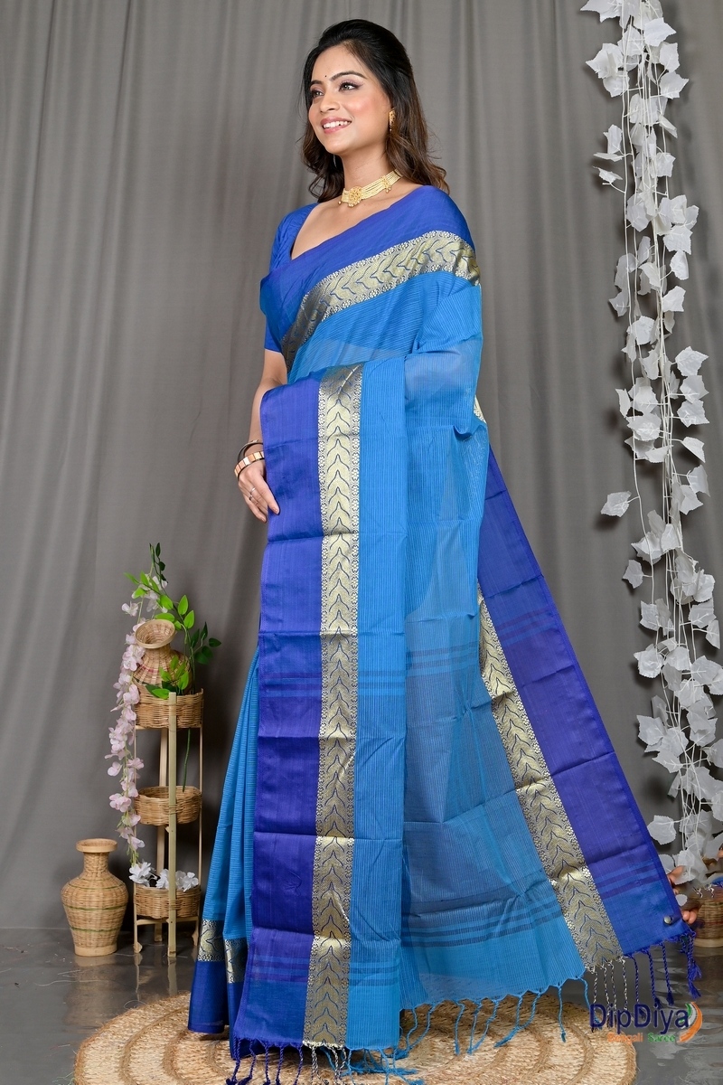 Sky Blue Pure Cotton Parvin Tant Saree (580)