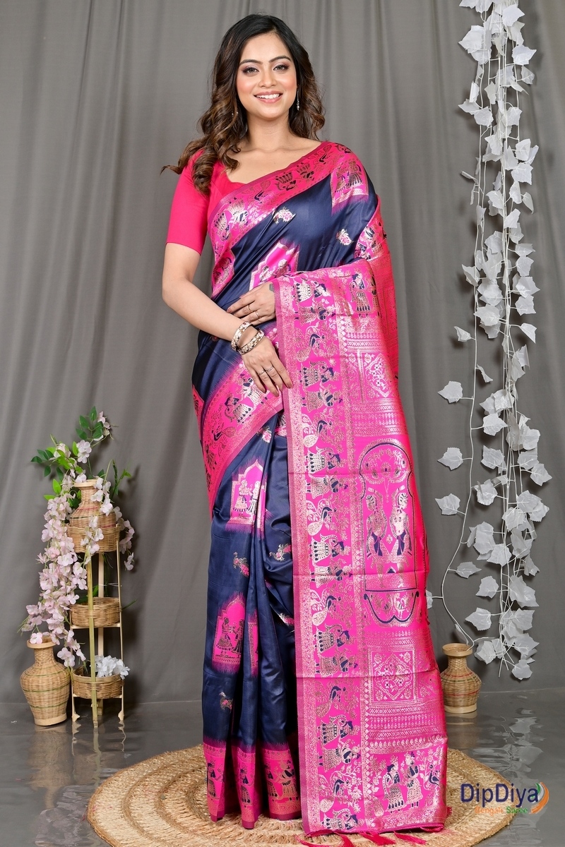 Violet Pink Cotton Silk Parza Baluchari Saree (584)