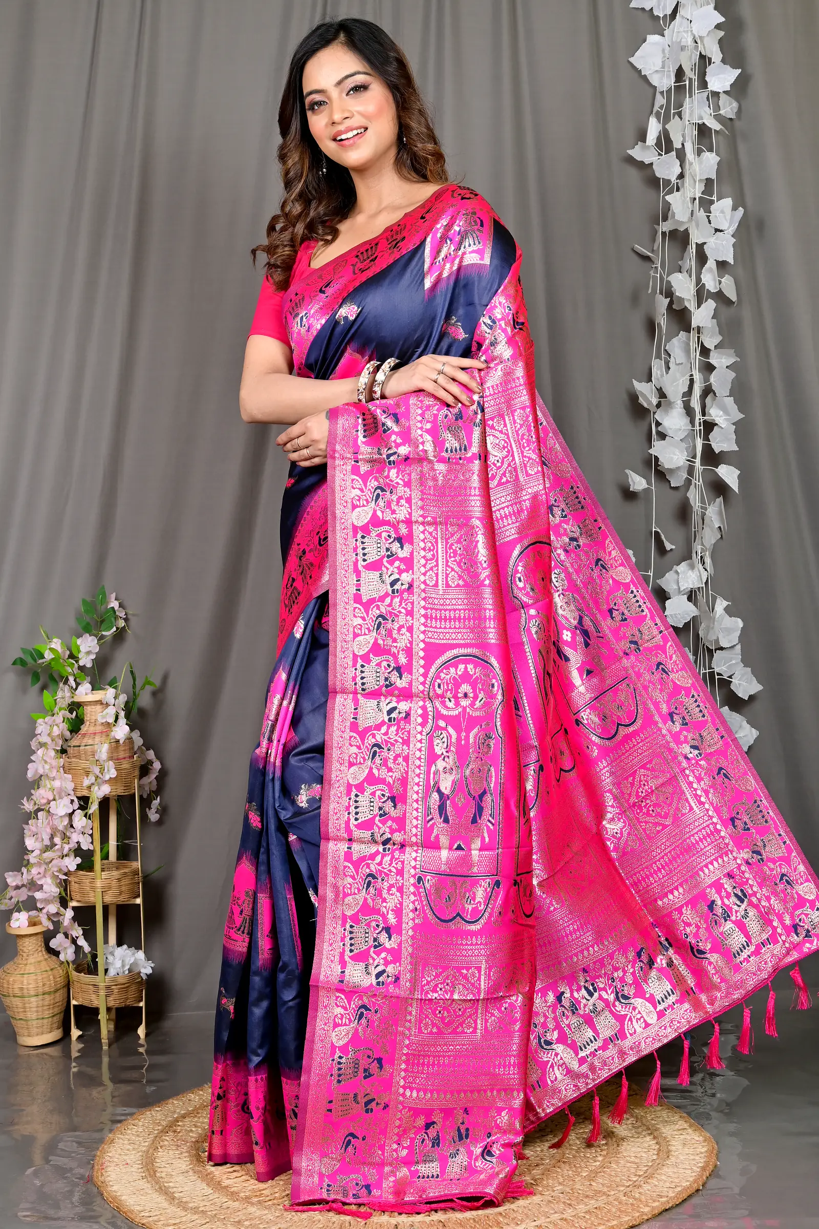 Violet Pink Cotton Silk Parza Baluchari Saree (584)