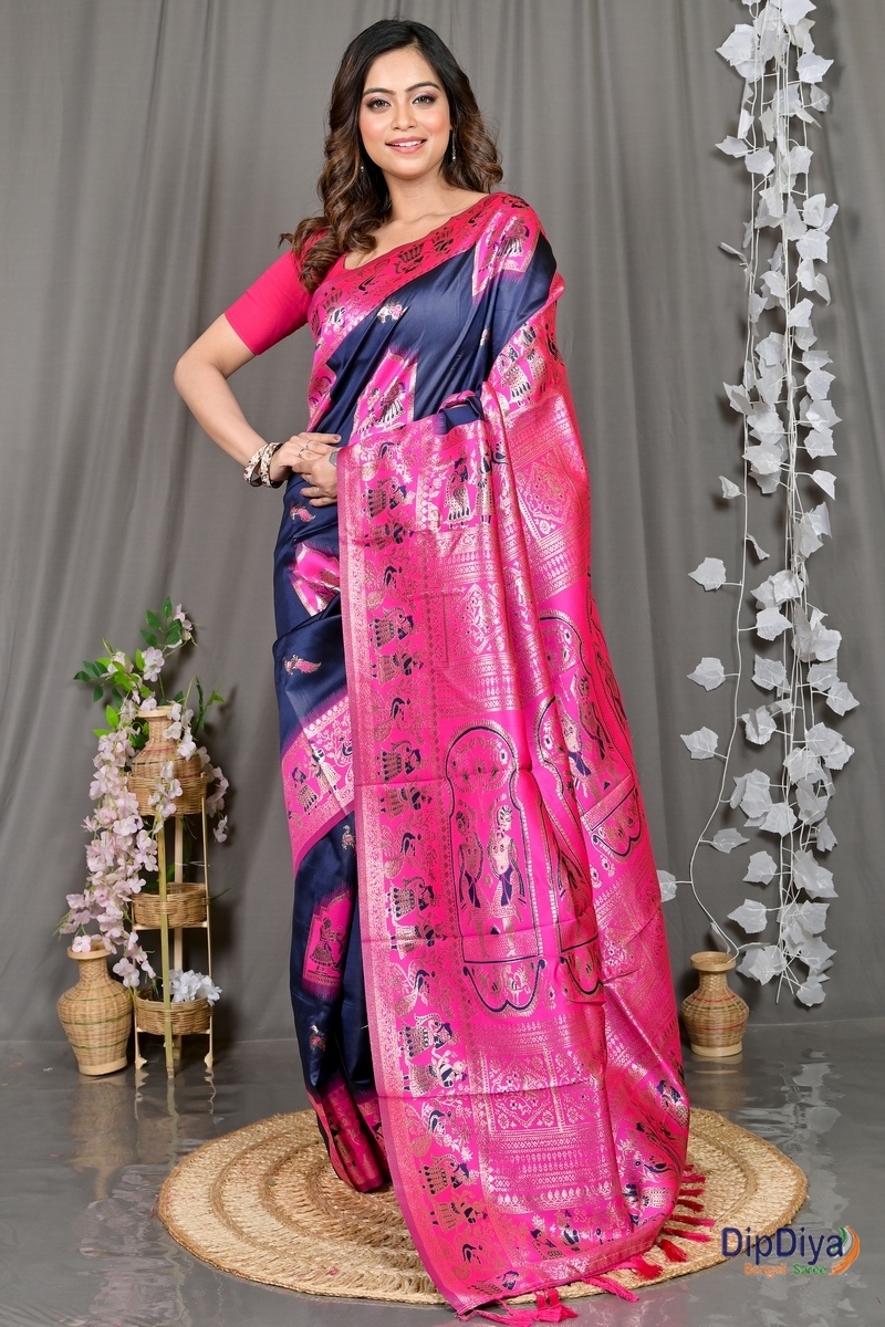 Violet Pink Cotton Silk Parza Baluchari Saree (584)
