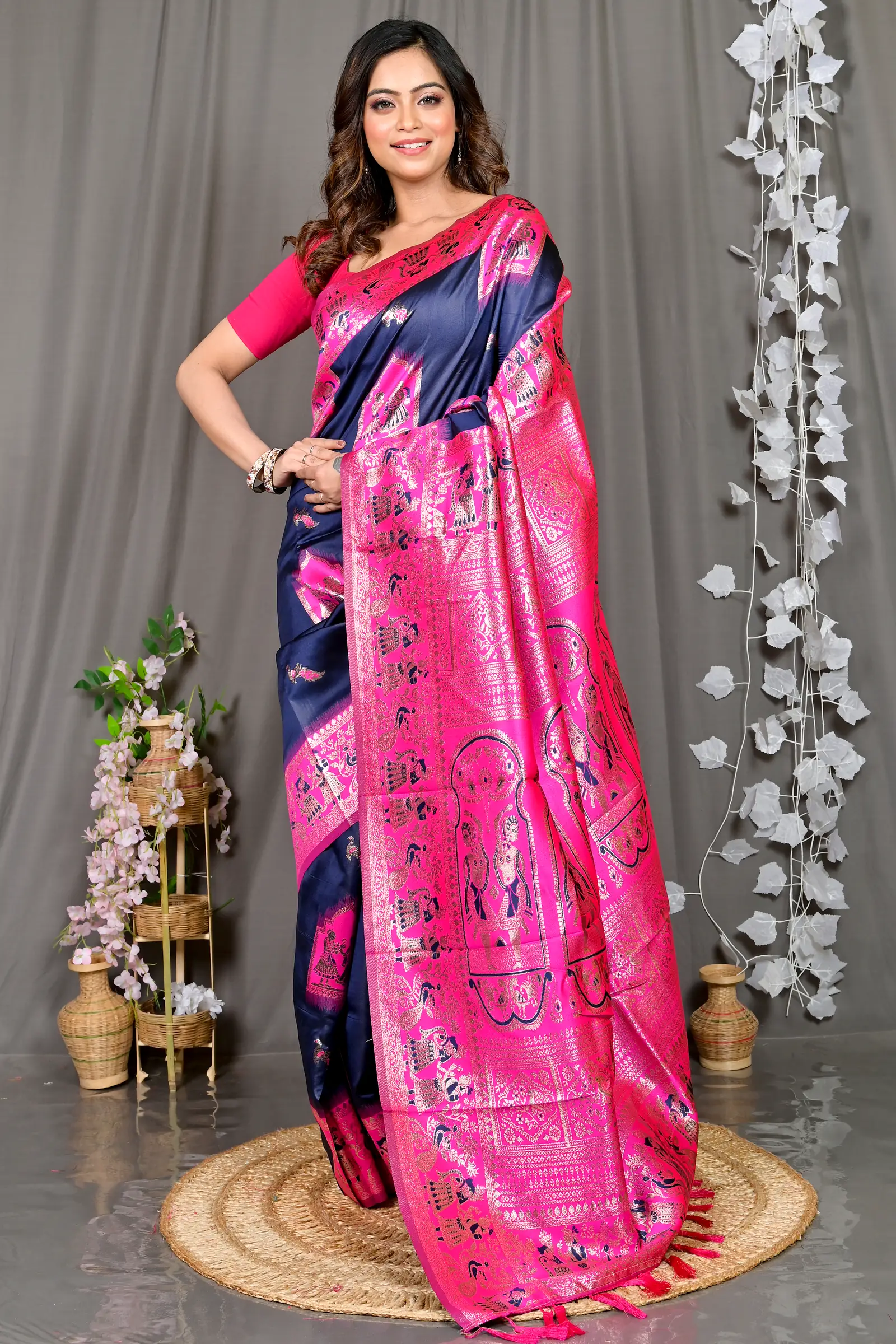 Violet Pink Cotton Silk Parza Baluchari Saree (584)