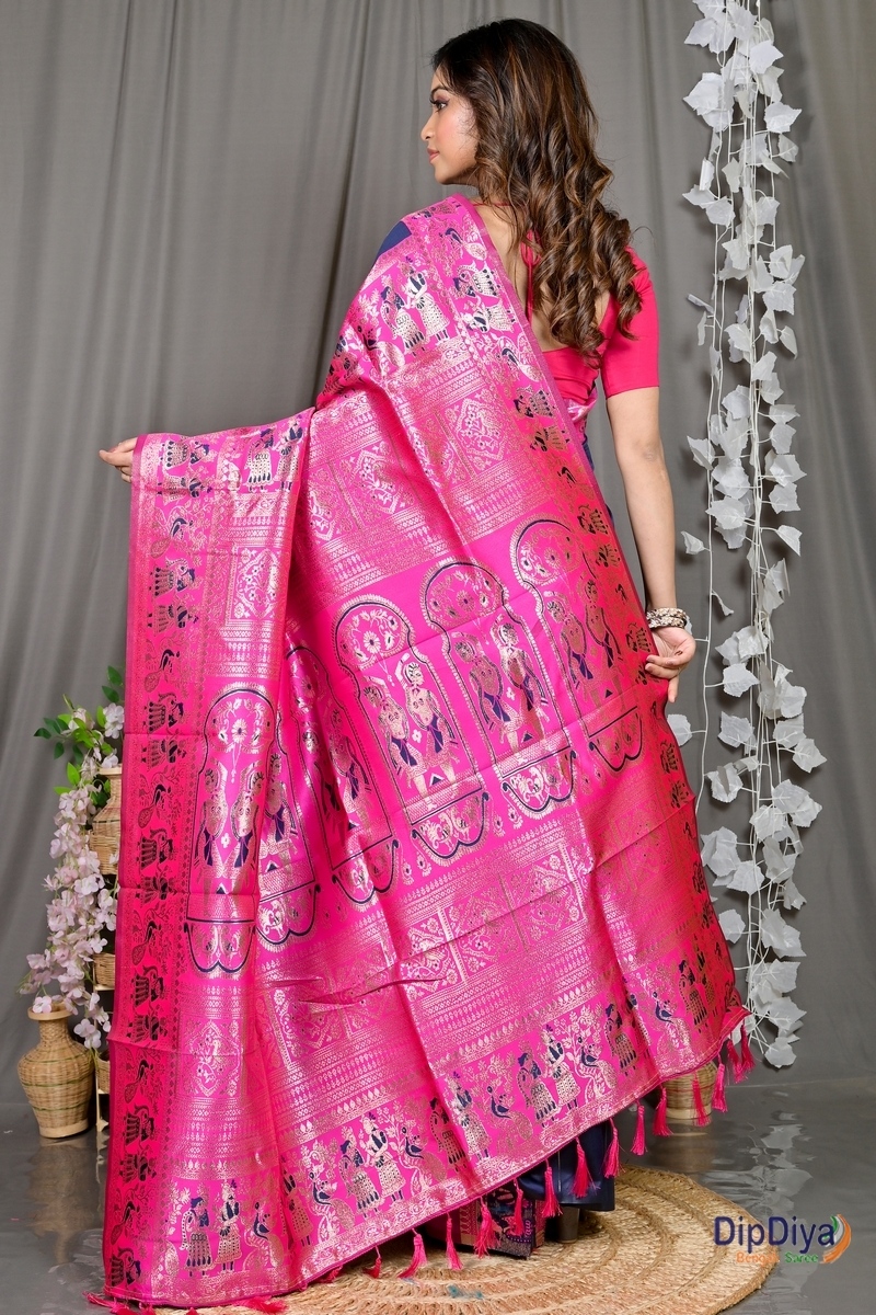 Violet Pink Cotton Silk Parza Baluchari Saree (584)