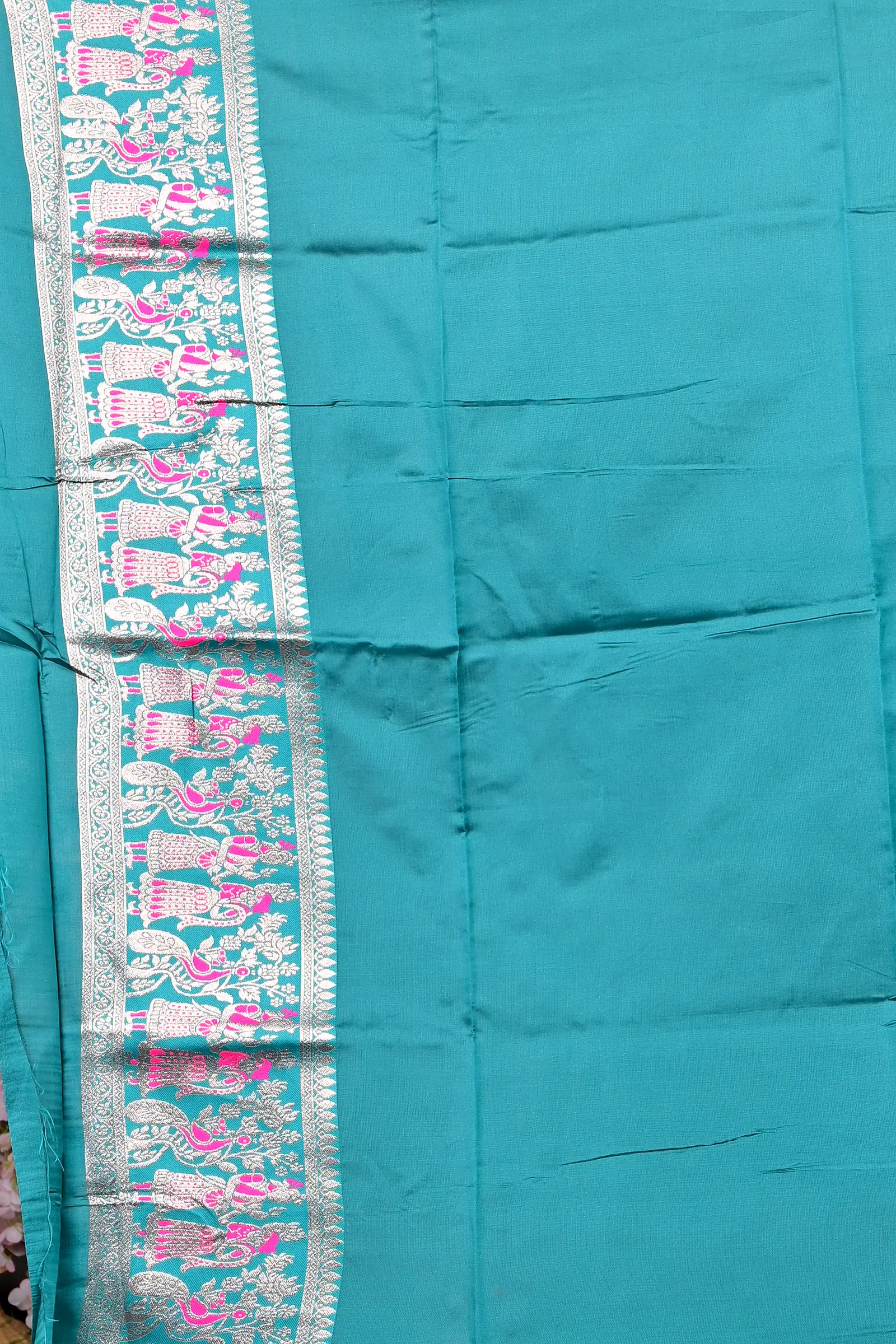 Dark Pink Green Cotton Silk Parza Baluchari Saree (585)