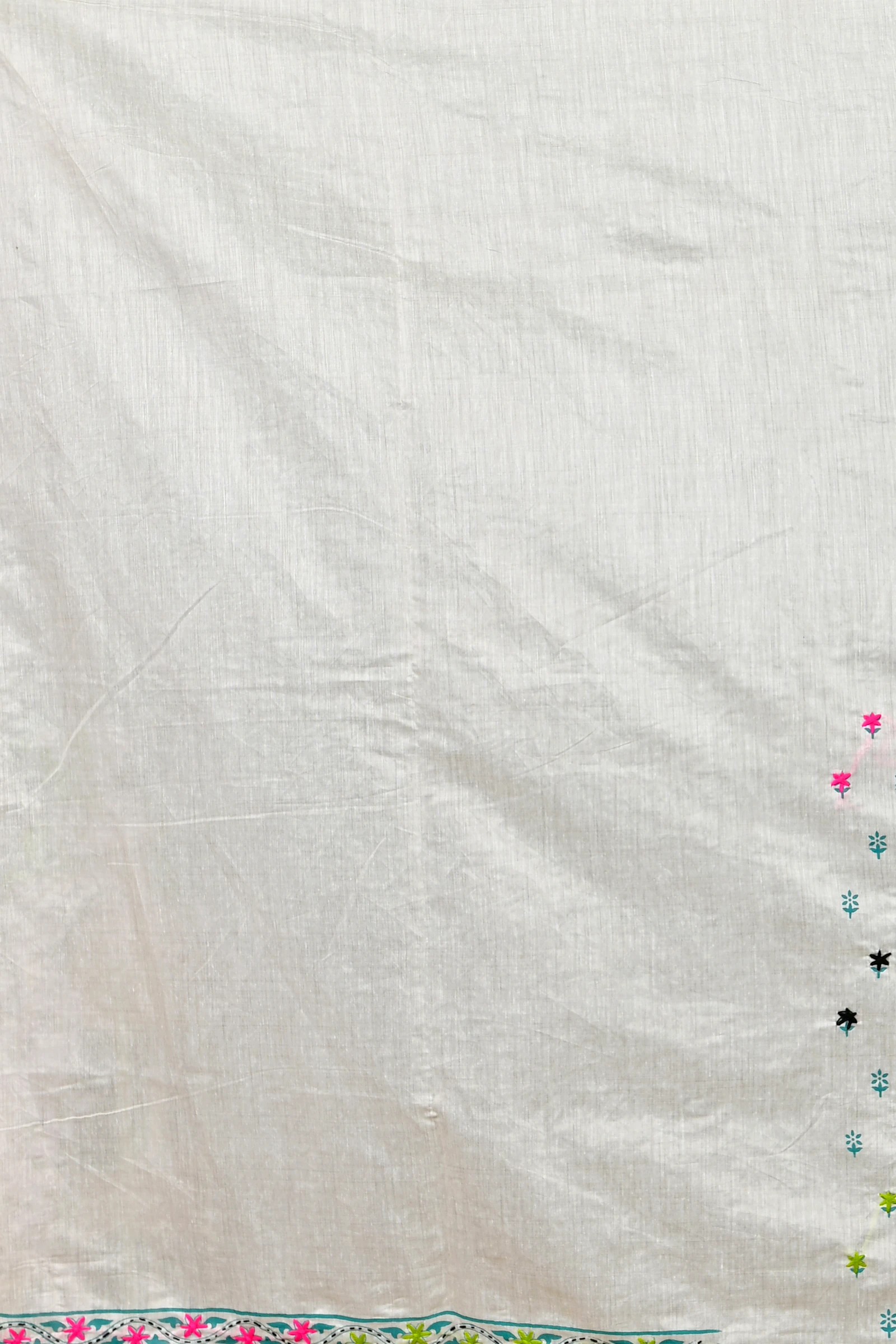 White Cotton Varitikath Kantha Stitch Saree (596)