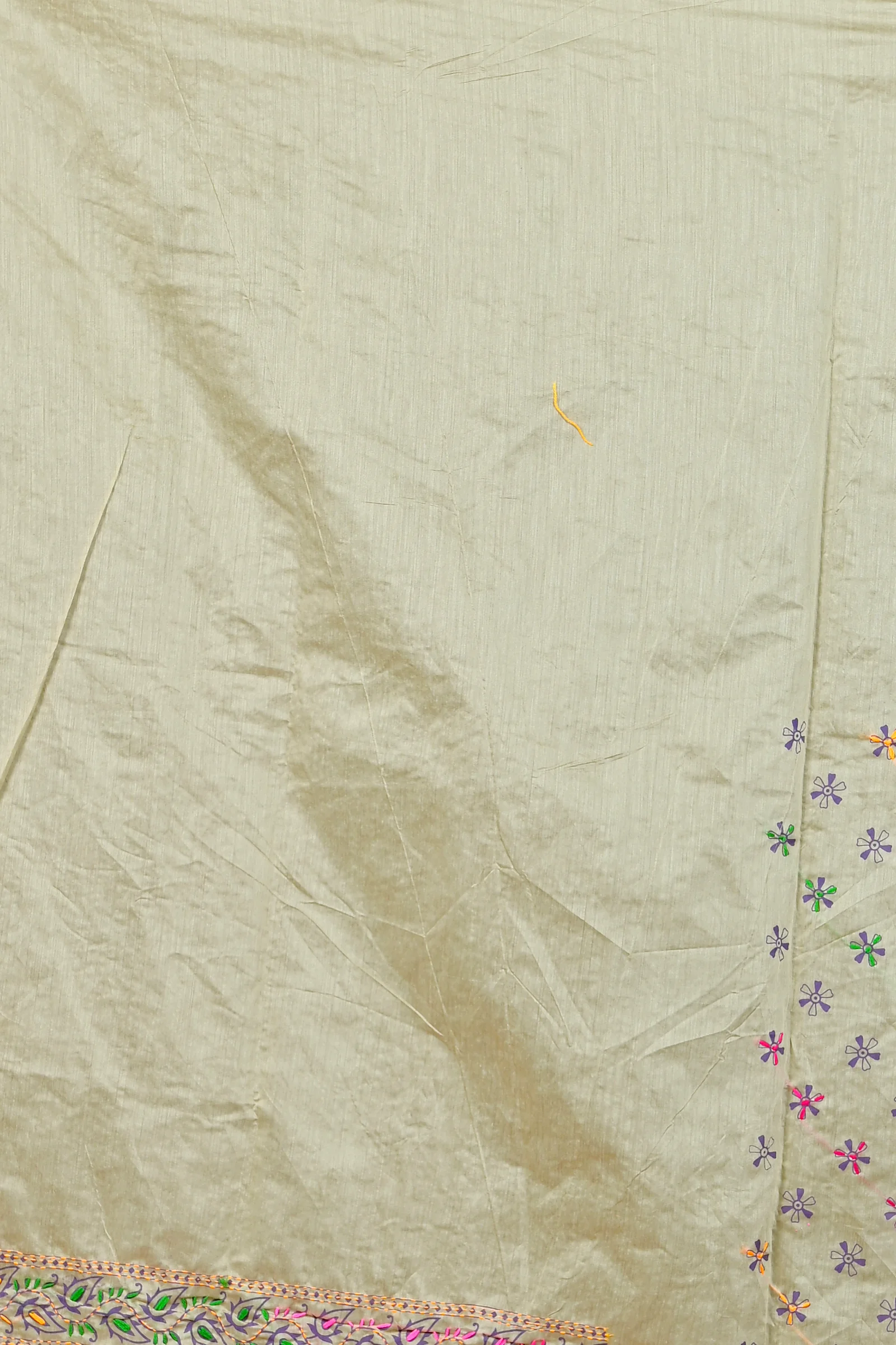Off-White Cotton Varitikath Kantha Stitch Saree (597)