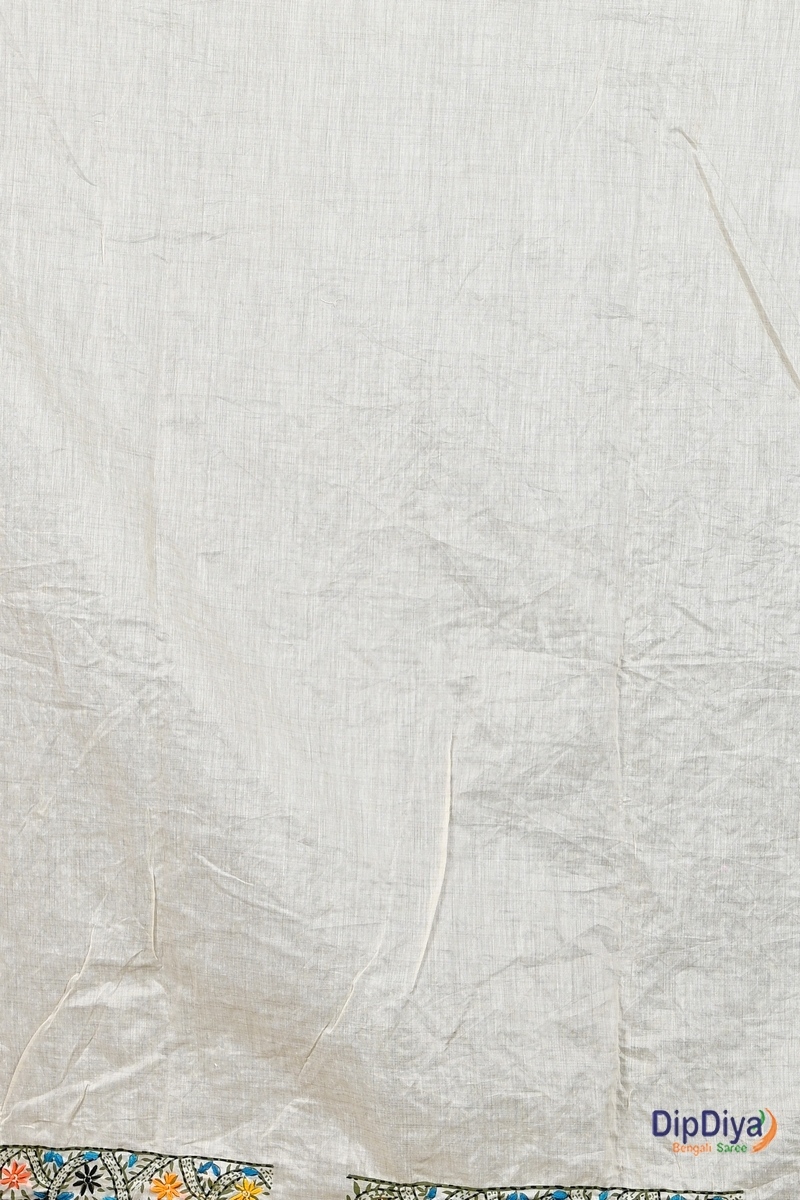 White Cotton Varitikath Kantha Stitch Saree (599)