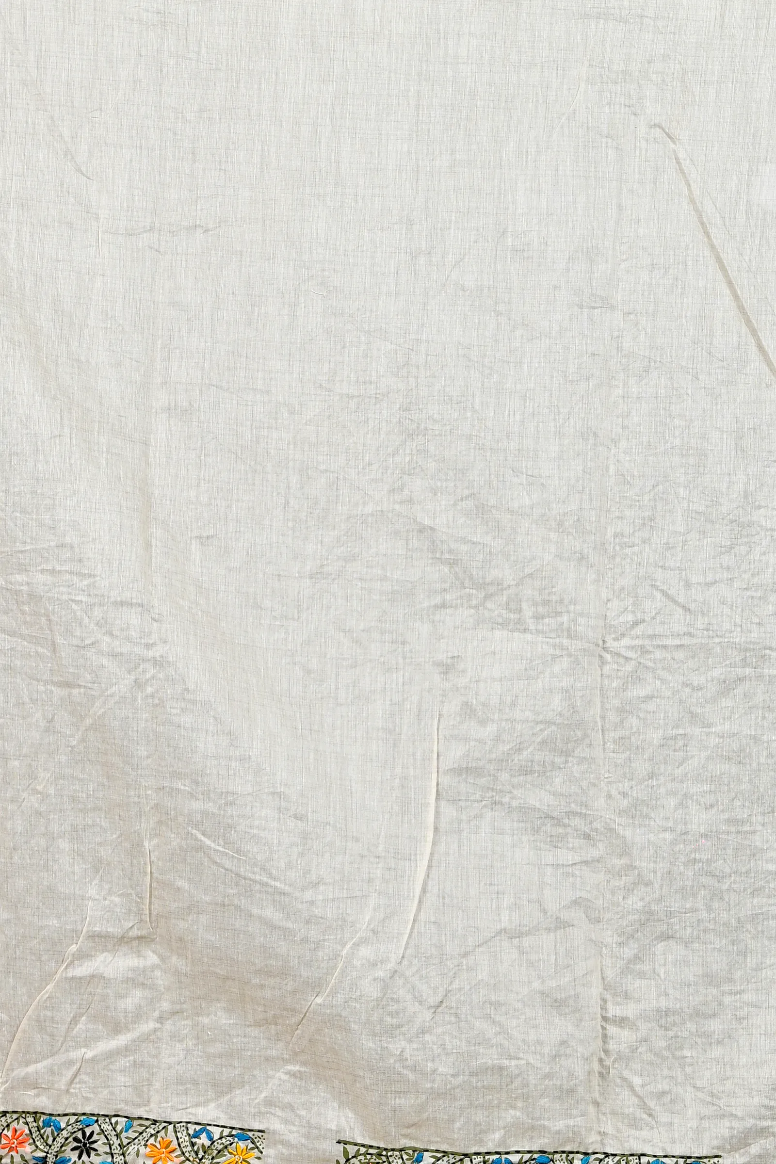White Cotton Varitikath Kantha Stitch Saree (599)