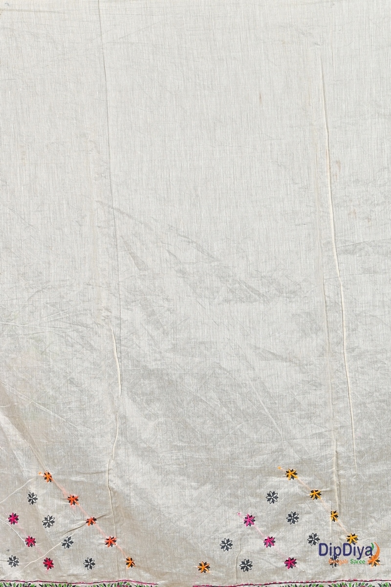 White Cotton Varitikath Kantha Stitch Saree (600)