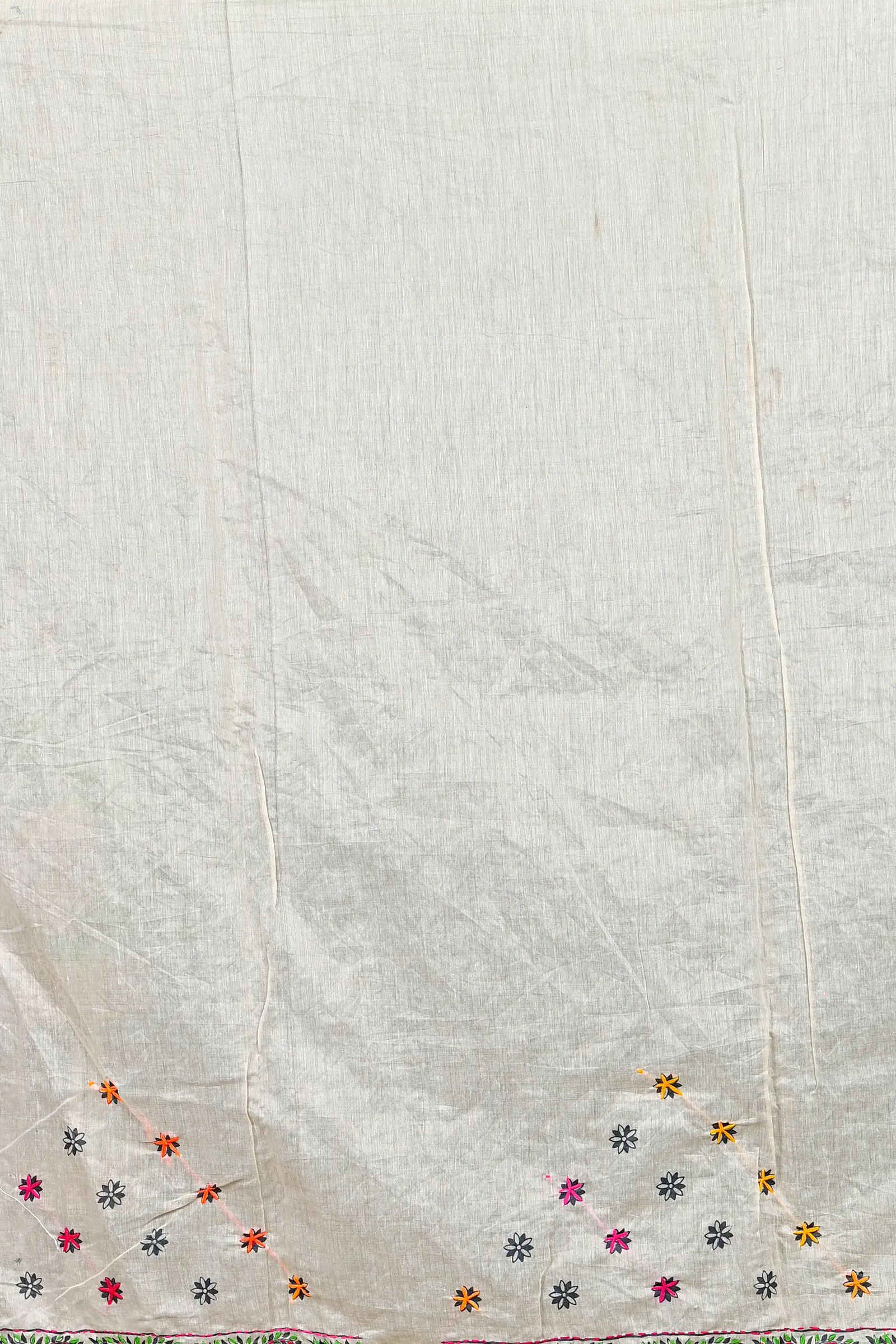 White Cotton Varitikath Kantha Stitch Saree (600)