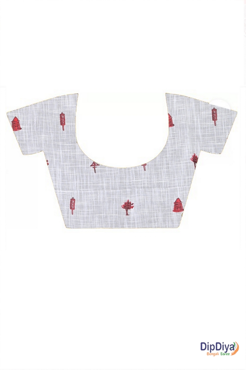 White Red Pure Cotton Soher Printed Handloom Saree (605)