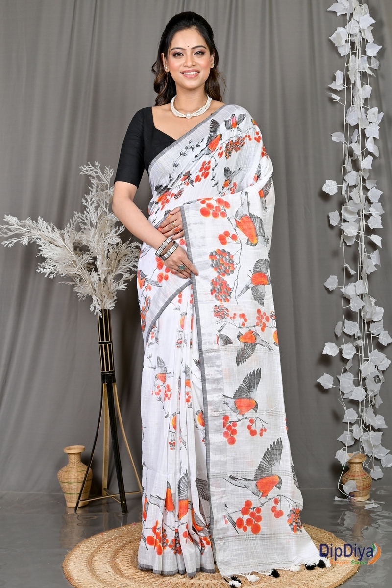 Multi-Coloured Cotton Variti pritat Printed Handloom Saree (606)