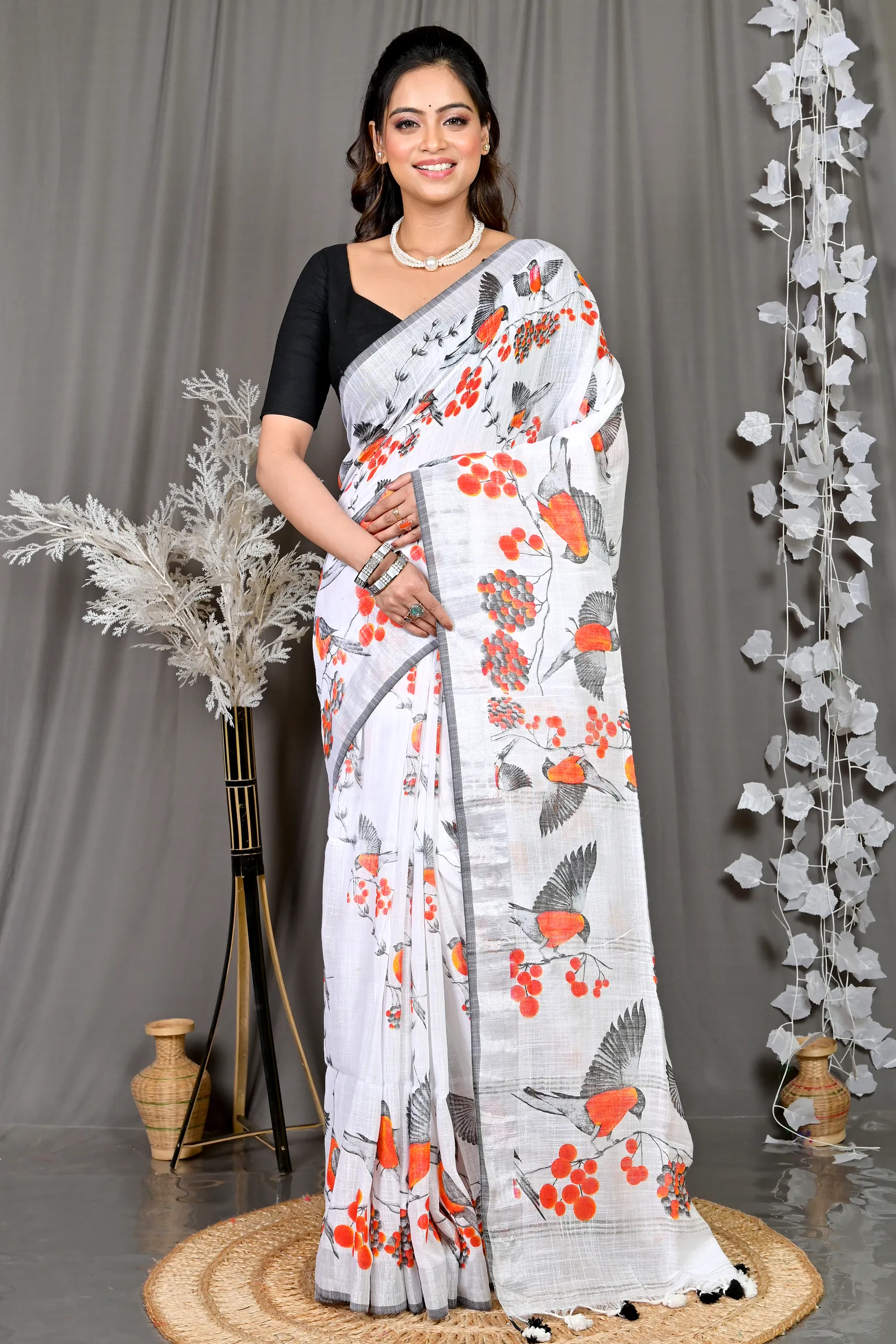 Multi-Coloured Cotton Variti pritat Printed Handloom Saree (606)
