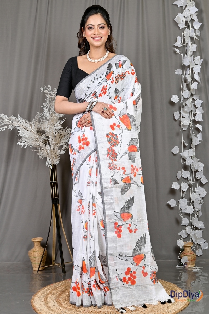 Multi-Coloured Cotton Variti pritat Printed Handloom Saree (606)