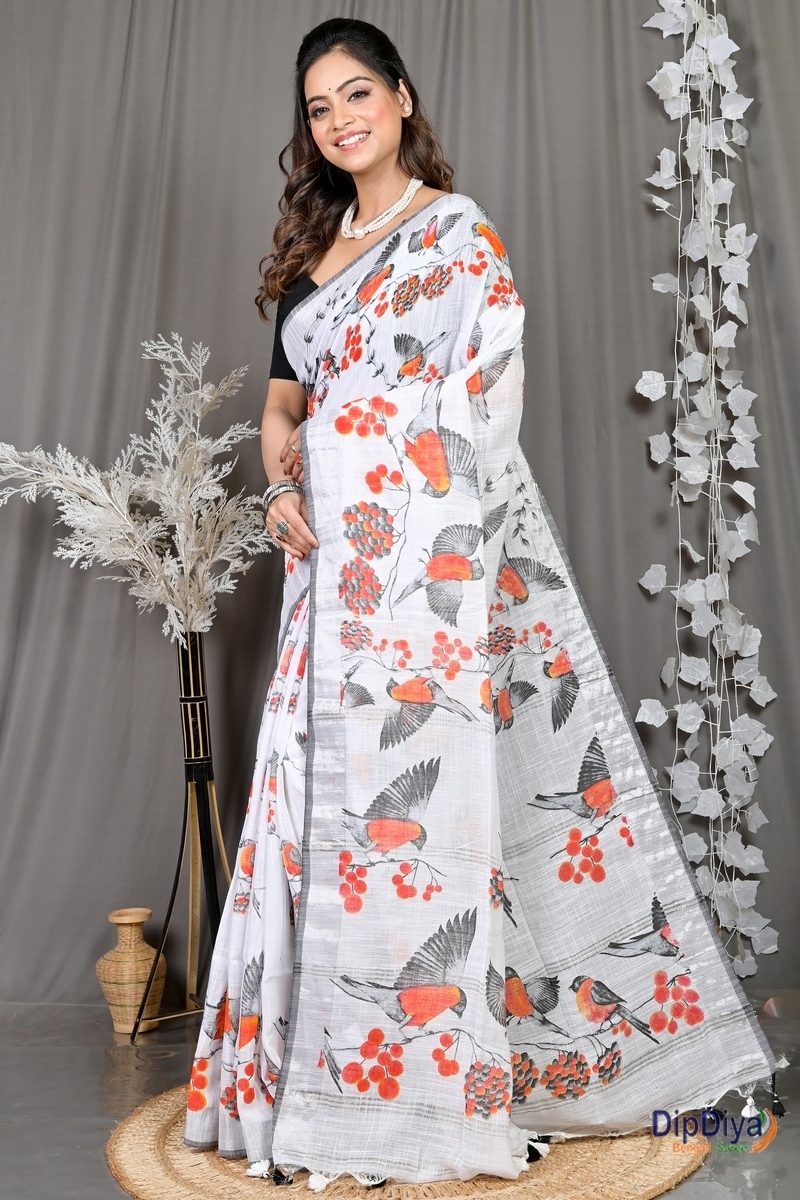 Multi-Coloured Cotton Variti pritat Printed Handloom Saree (606)