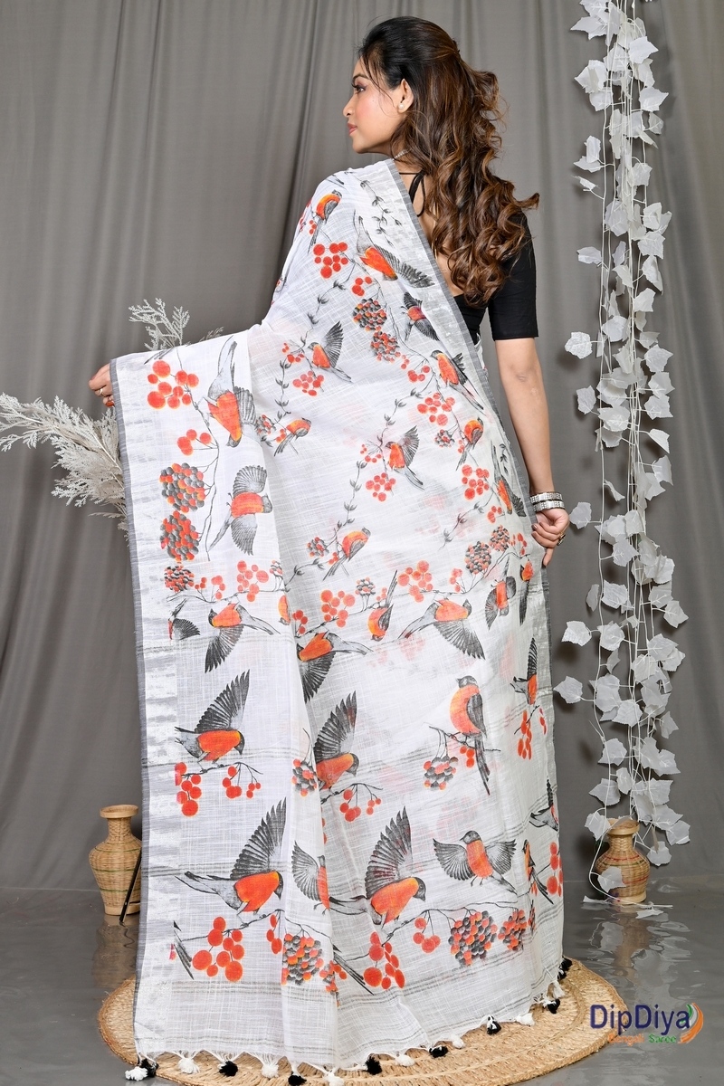 Multi-Coloured Cotton Variti pritat Printed Handloom Saree (606)