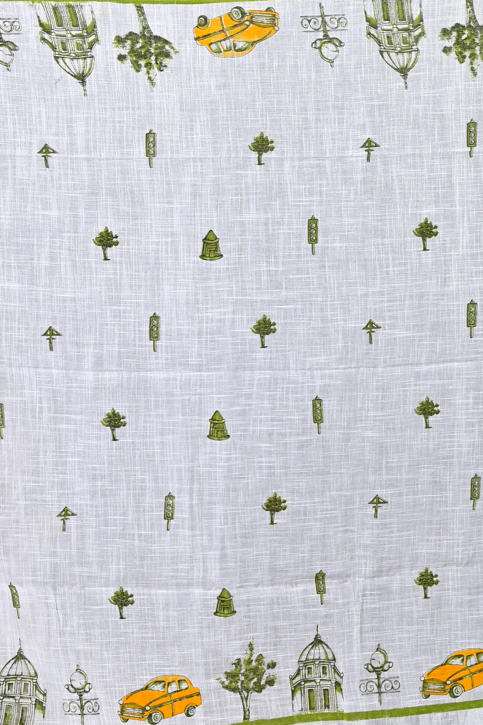 White Green Pure Cotton Soher Printed Handloom Saree (609)